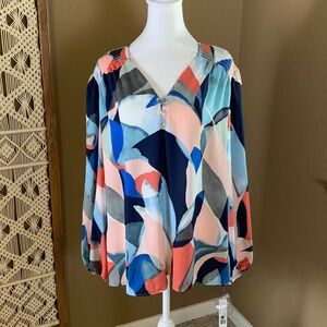Zac & Rachel 2X Blouse‎ - Multicolor Abstract Print, New with Tags